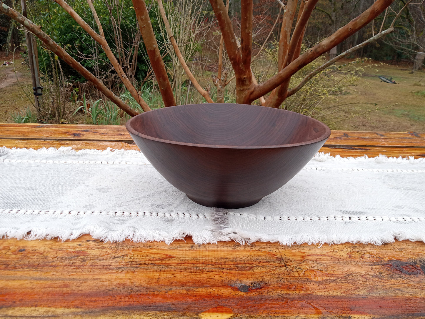 12" Walnut Wood Salad Bowl - Large Handcrafted Wooden Salad Serving Bowl - Handmade Anniversary Gift