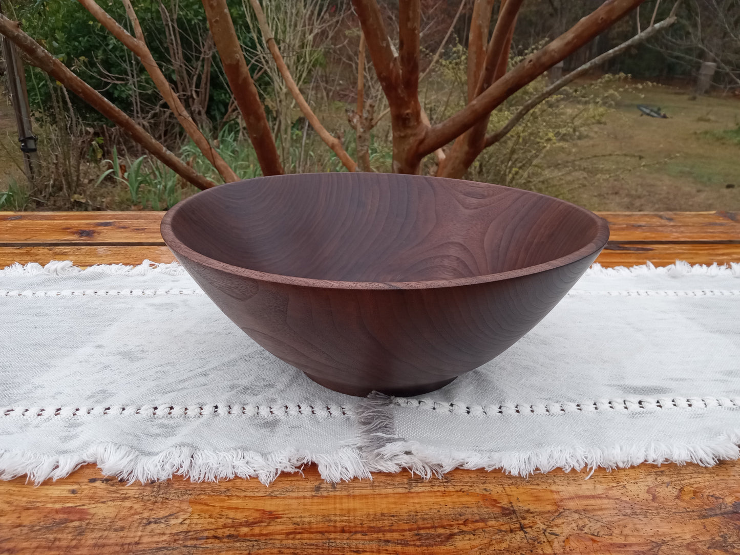 12" Walnut Wood Salad Bowl - Large Handcrafted Wooden Salad Serving Bowl - Handmade Anniversary Gift