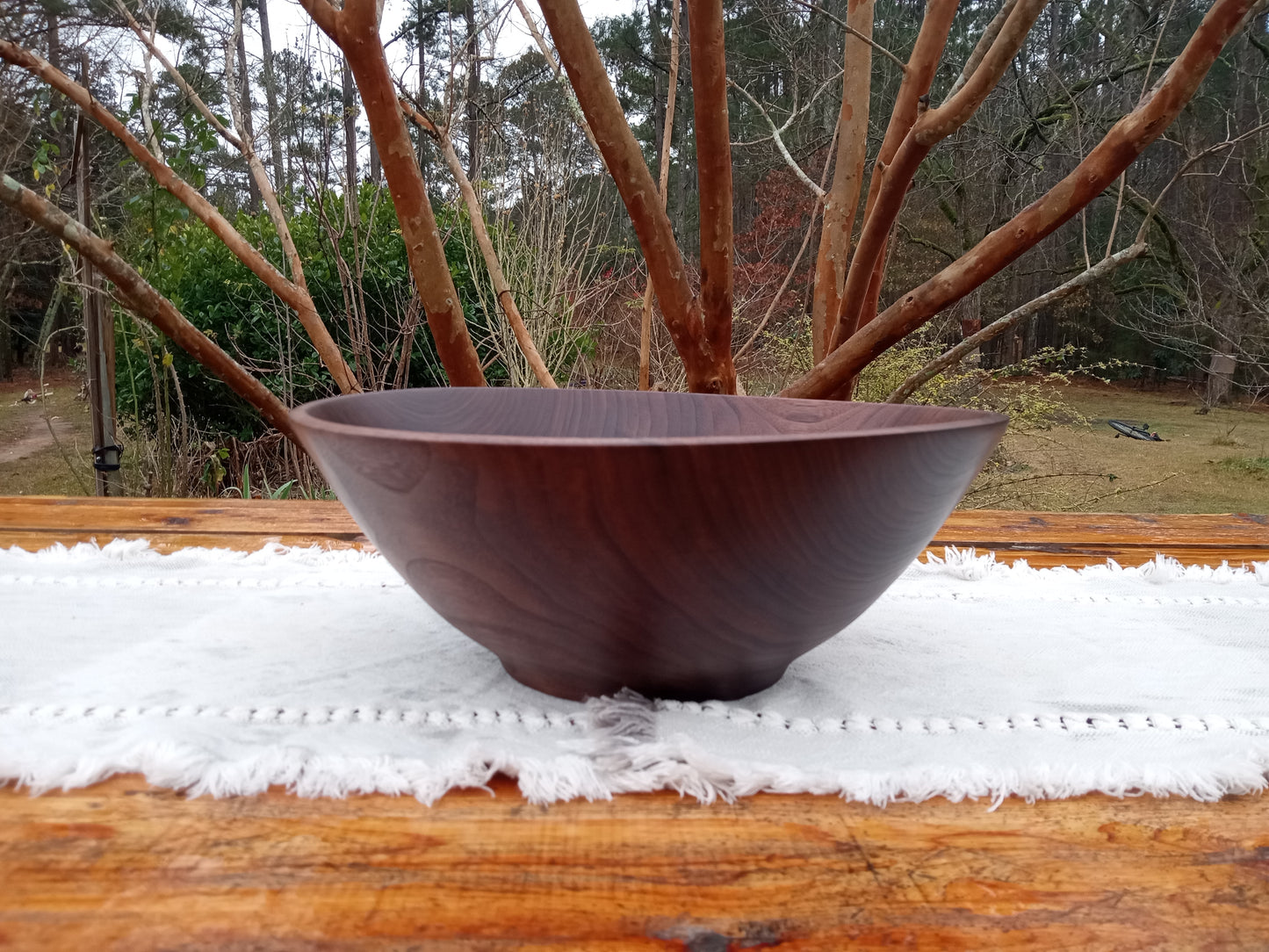 12" Walnut Wood Salad Bowl - Large Handcrafted Wooden Salad Serving Bowl - Handmade Anniversary Gift