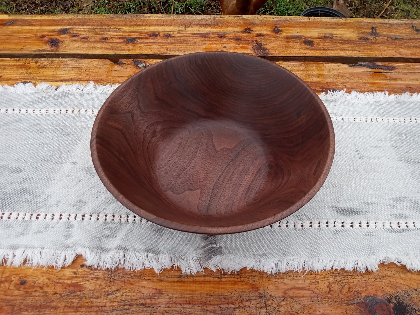 12" Walnut Wood Salad Bowl - Large Handcrafted Wooden Salad Serving Bowl - Handmade Anniversary Gift