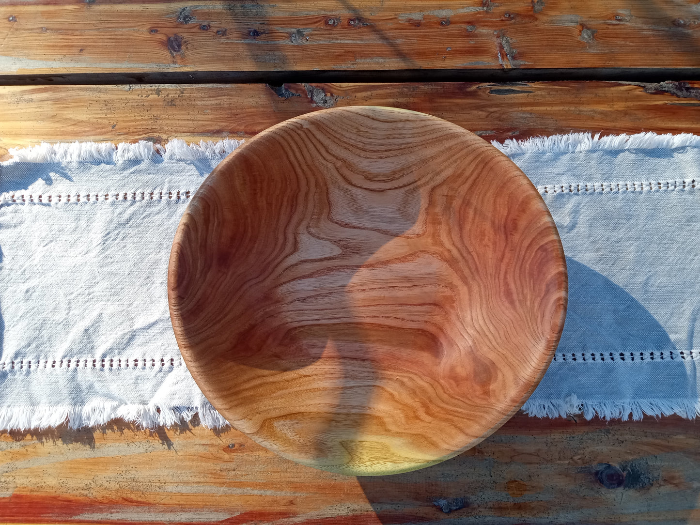 Extra-Large Wood Salad Bowl - Handmade 17" Torched Chinaberry Wood Bowl - Turned Wooden Serving Bowl