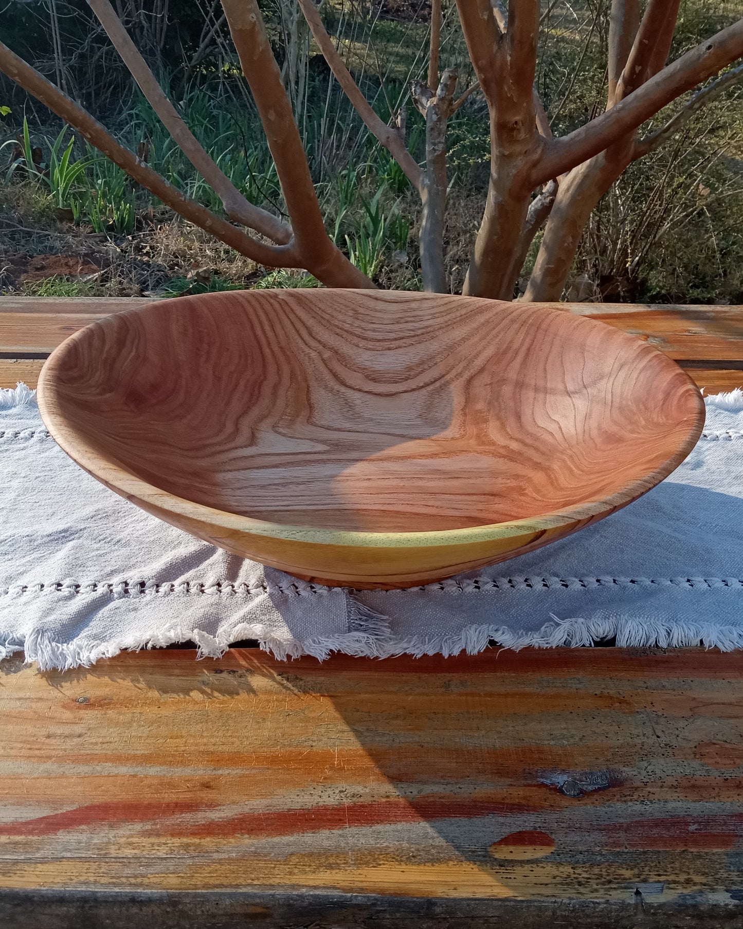 Extra-Large Wood Salad Bowl - Handmade 17" Torched Chinaberry Wood Bowl - Turned Wooden Serving Bowl