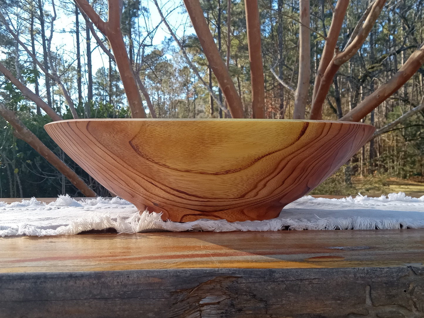 Extra-Large Wood Salad Bowl - Handmade 17" Torched Chinaberry Wood Bowl - Turned Wooden Serving Bowl