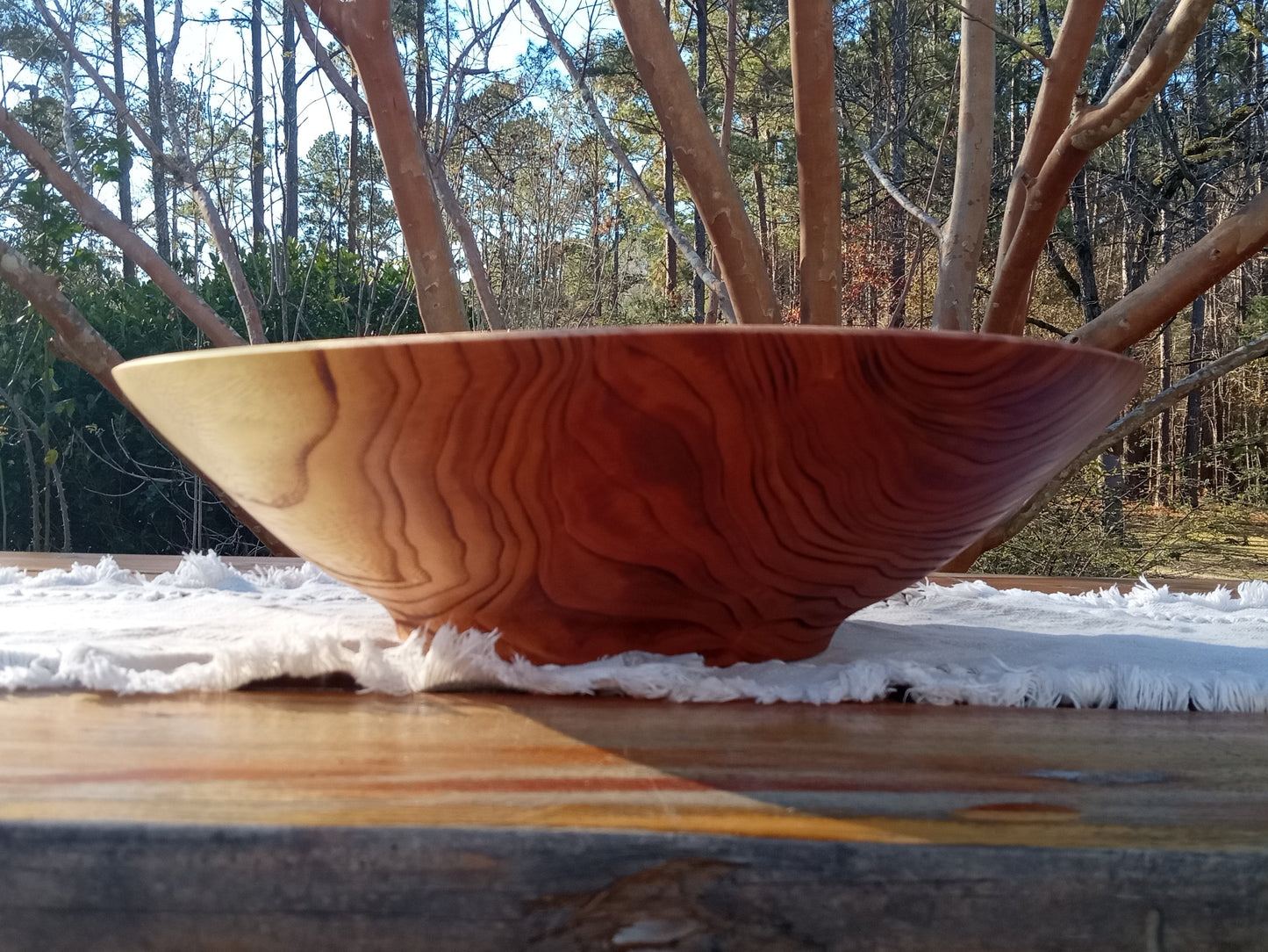 Extra-Large Wood Salad Bowl - Handmade 17" Torched Chinaberry Wood Bowl - Turned Wooden Serving Bowl