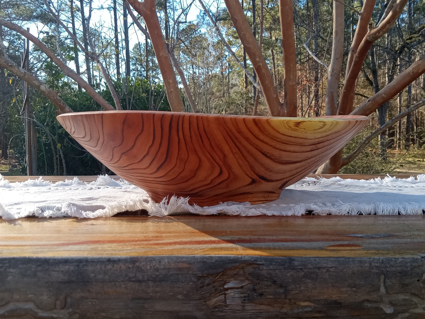 Extra-Large Wood Salad Bowl - Handmade 17" Torched Chinaberry Wood Bowl - Turned Wooden Serving Bowl