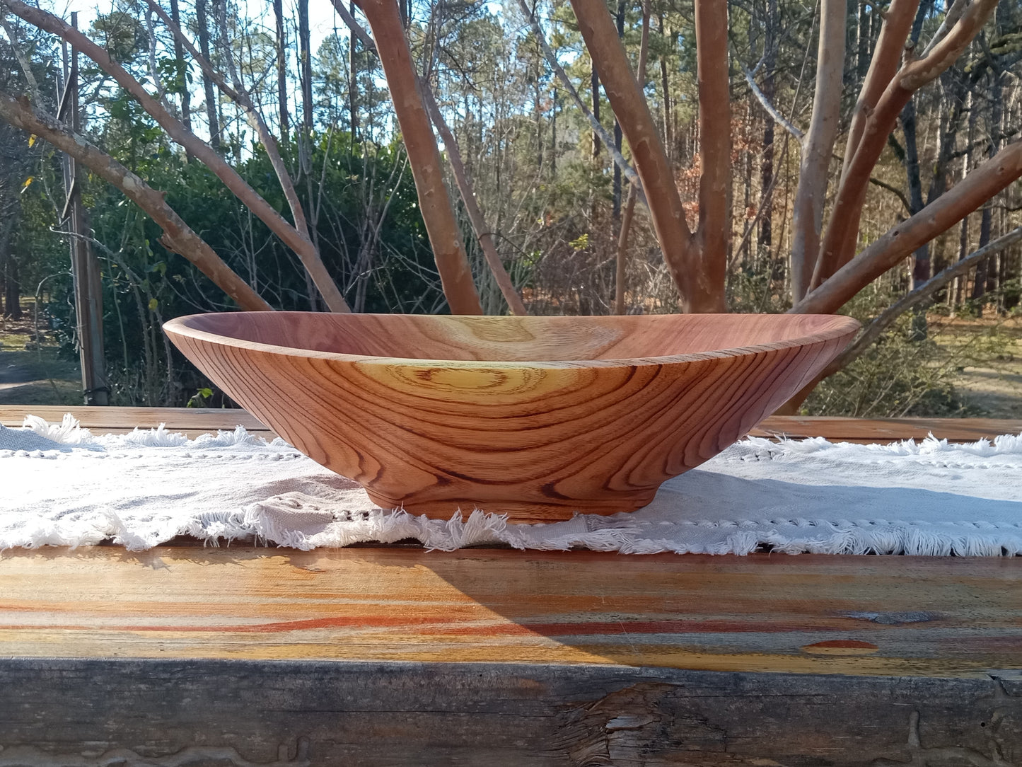 Extra-Large Wood Salad Bowl - Handmade 17" Torched Chinaberry Wood Bowl - Turned Wooden Serving Bowl