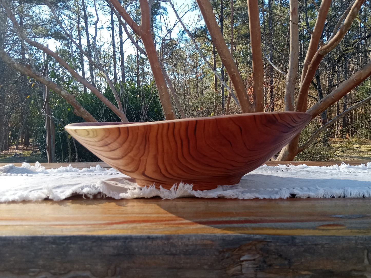 Extra-Large Wood Salad Bowl - Handmade 17" Torched Chinaberry Wood Bowl - Turned Wooden Serving Bowl