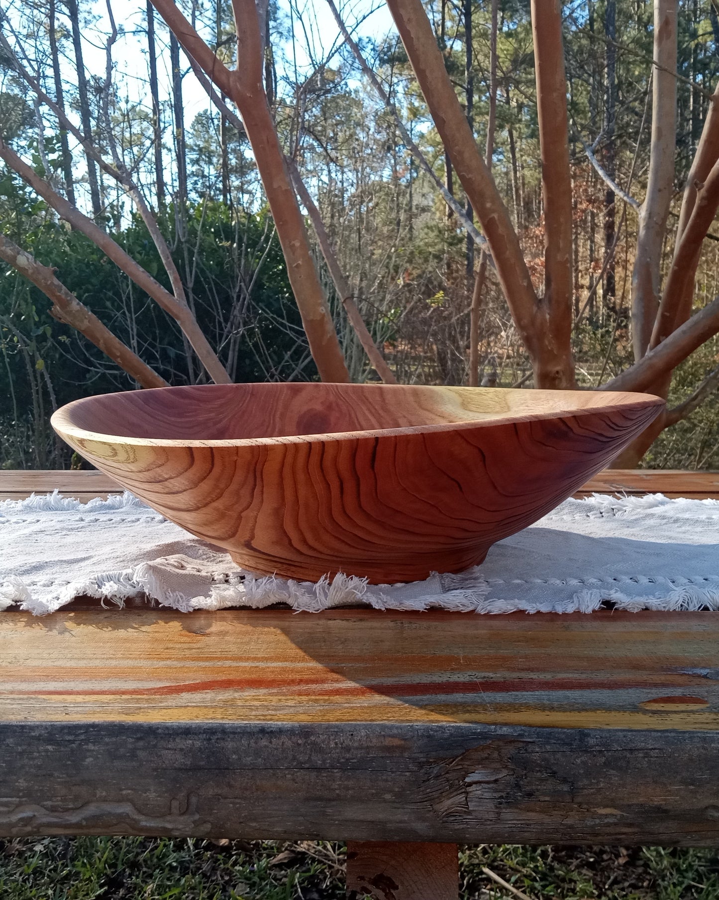 Extra-Large Wood Salad Bowl - Handmade 17" Torched Chinaberry Wood Bowl - Turned Wooden Serving Bowl