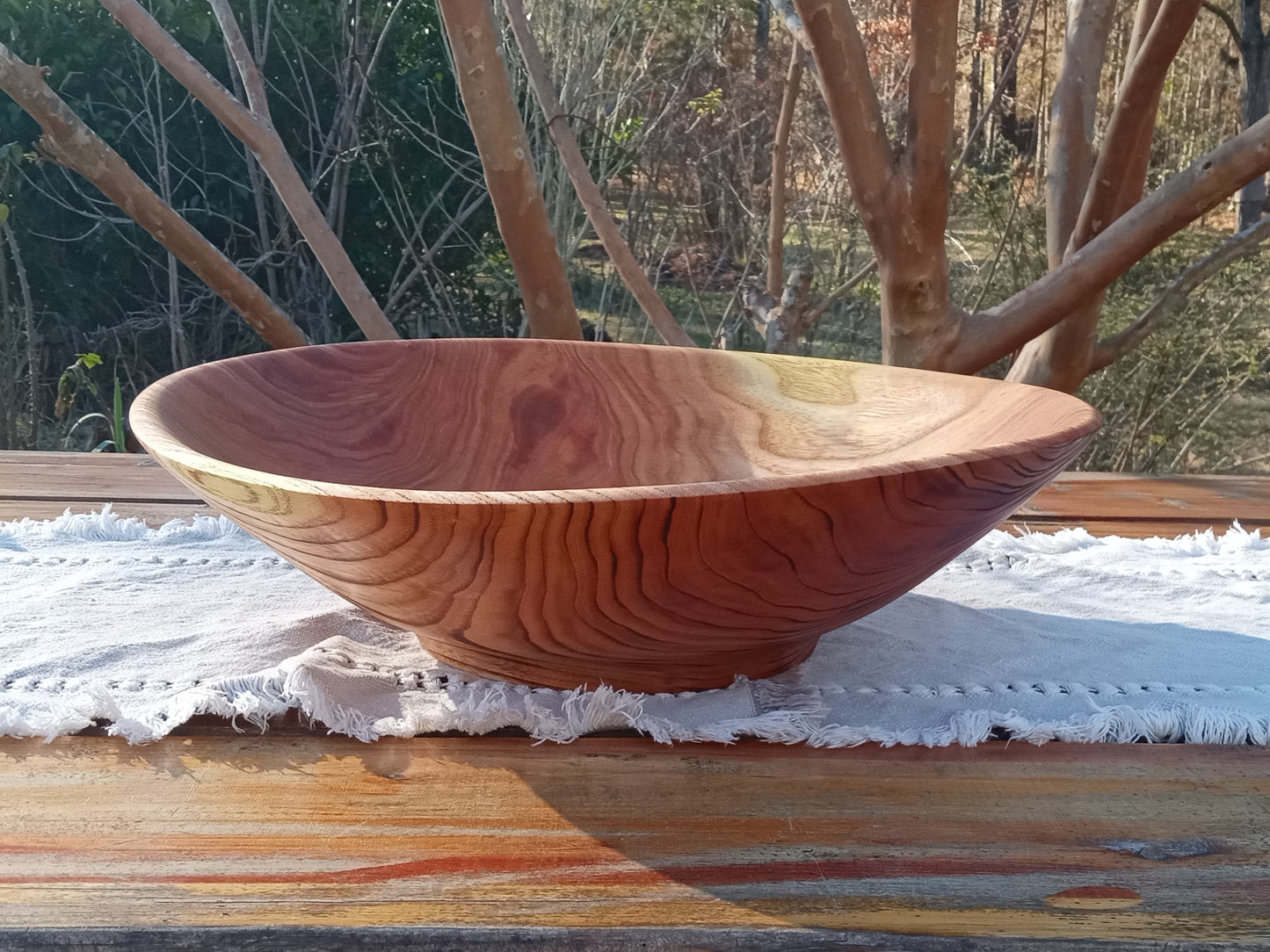 Extra-Large Wood Salad Bowl - Handmade 17" Torched Chinaberry Wood Bowl - Turned Wooden Serving Bowl