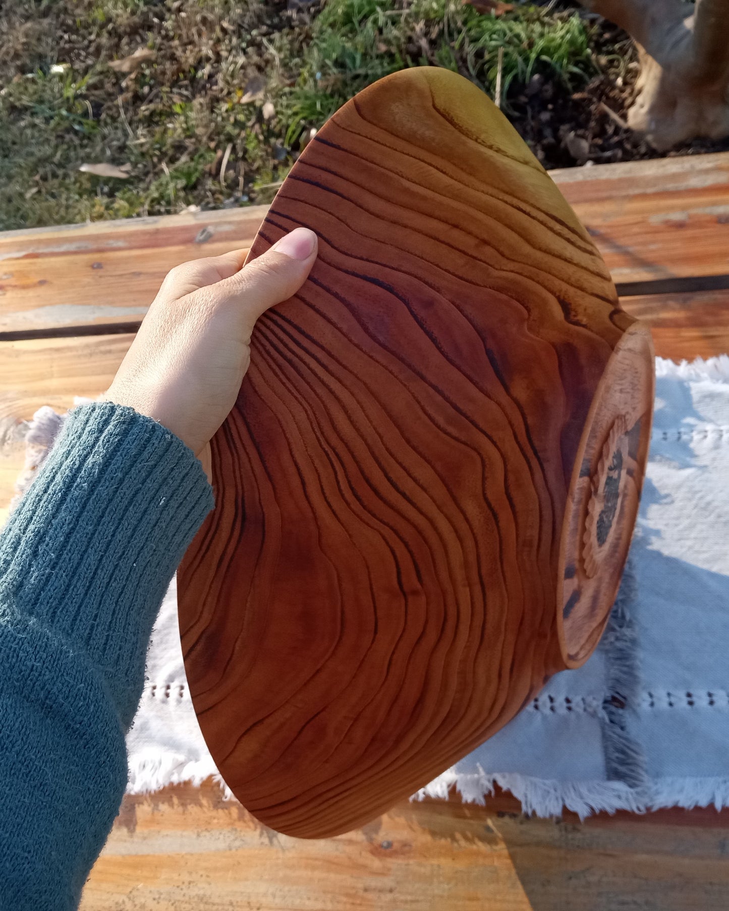 Extra-Large Wood Salad Bowl - Handmade 17" Torched Chinaberry Wood Bowl - Turned Wooden Serving Bowl