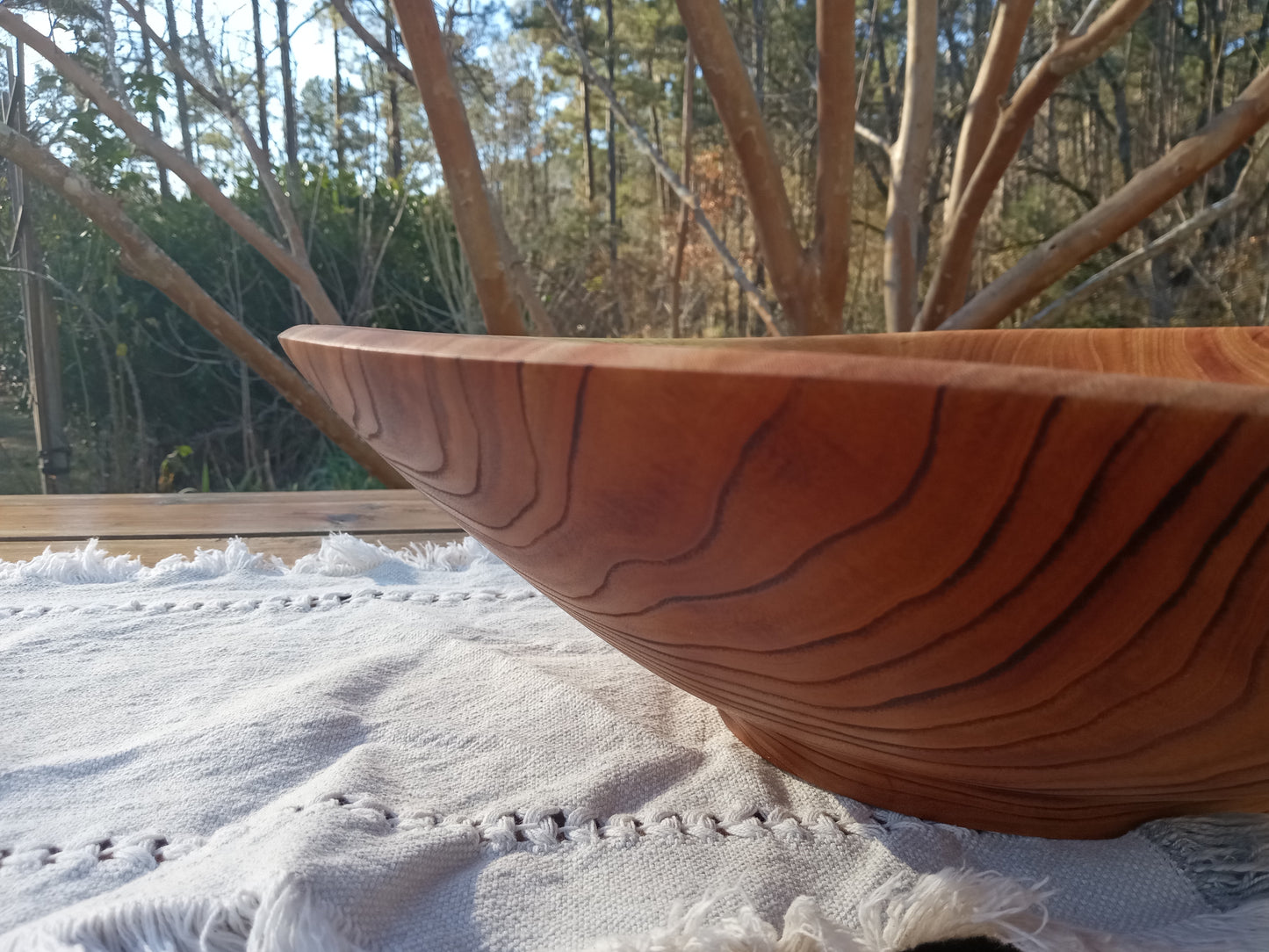 Extra-Large Wood Salad Bowl - Handmade 17" Torched Chinaberry Wood Bowl - Turned Wooden Serving Bowl