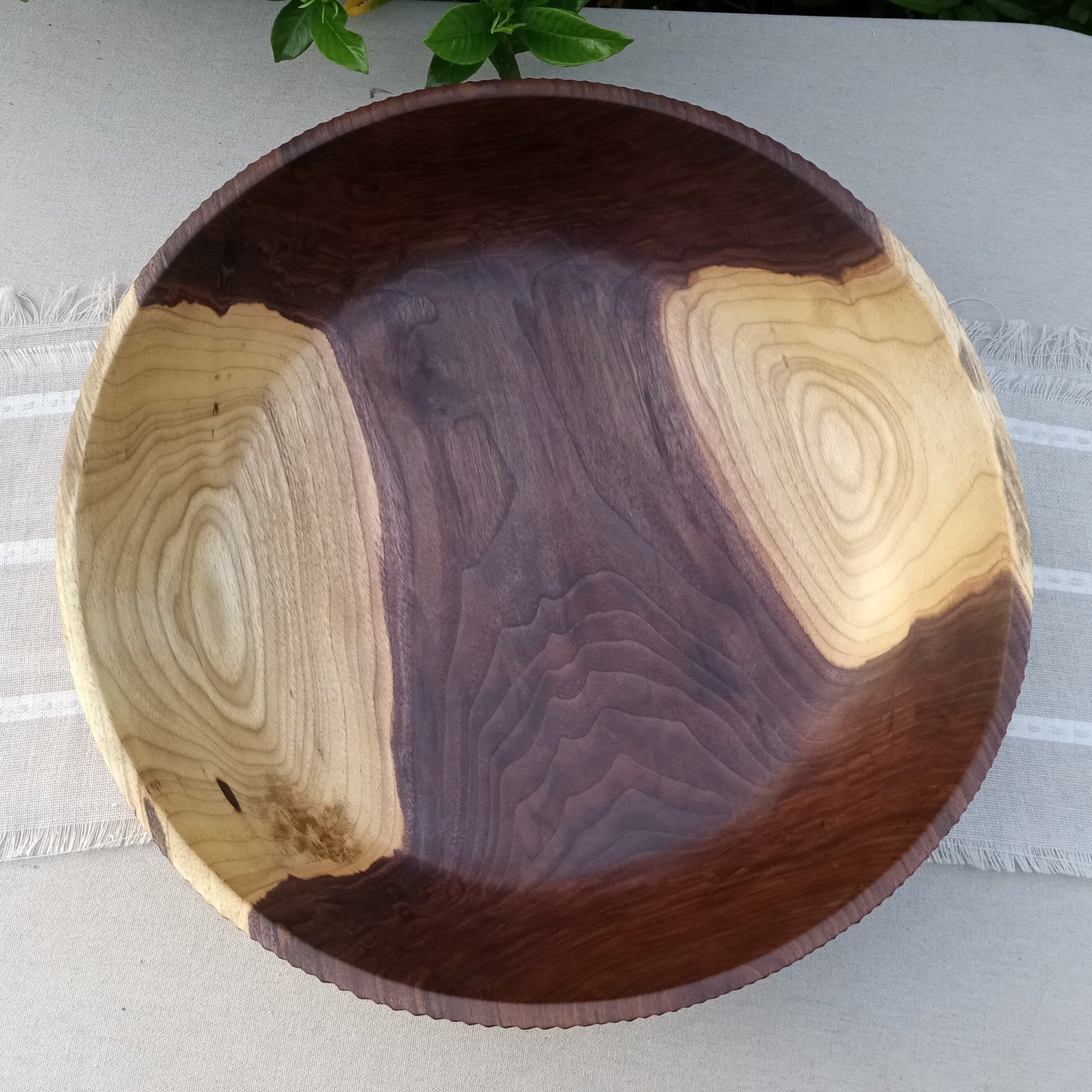 20" Black Walnut Wood Bowl - OOAK Handmade Wooden Salad Serving Bowl - Oversized Turned Wood Centerpiece - Natural Edge Wood Pedestal Bowl