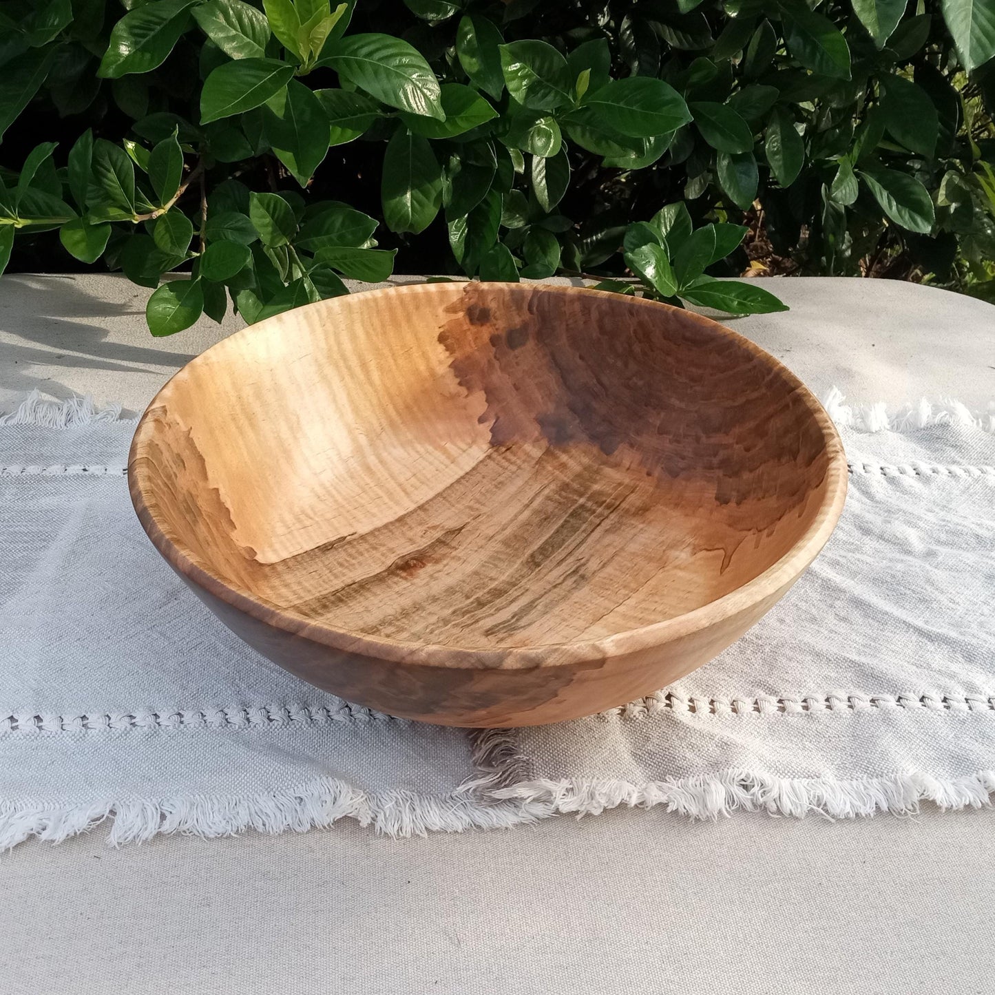 Stunning Curly Maple Wood Bowl - Handcrafted Centerpiece for the Table - 14" Natural Edge Wooden Salad Serving Bowl - Artistic Decor Gifts