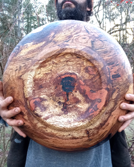 Giant 19" Red Oak Wood Burl Bowl - Extra Large Decorative Wooden Centerpiece - Rare Turned Burl Wood Art - Oversized Wooden Sculpture Vessel