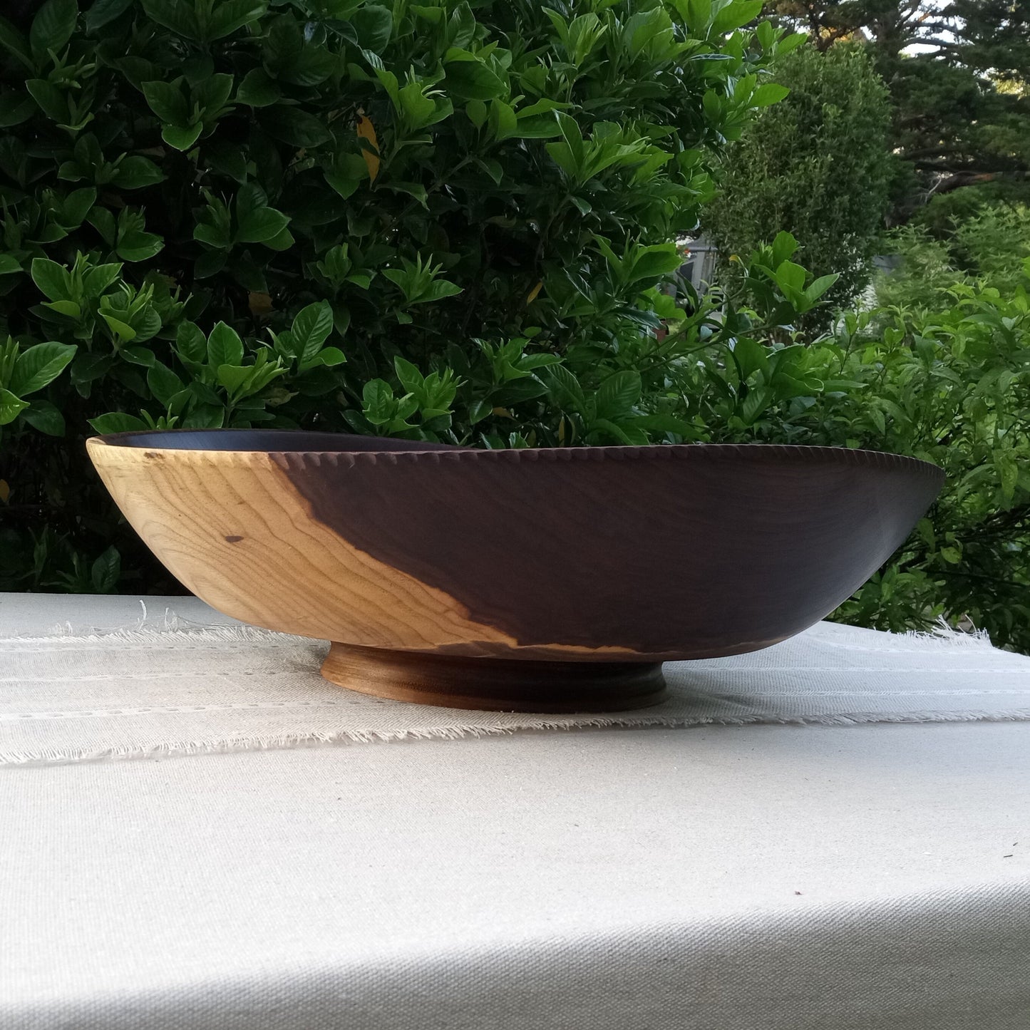 20" Black Walnut Wood Bowl - OOAK Handmade Wooden Salad Serving Bowl - Oversized Turned Wood Centerpiece - Natural Edge Wood Pedestal Bowl