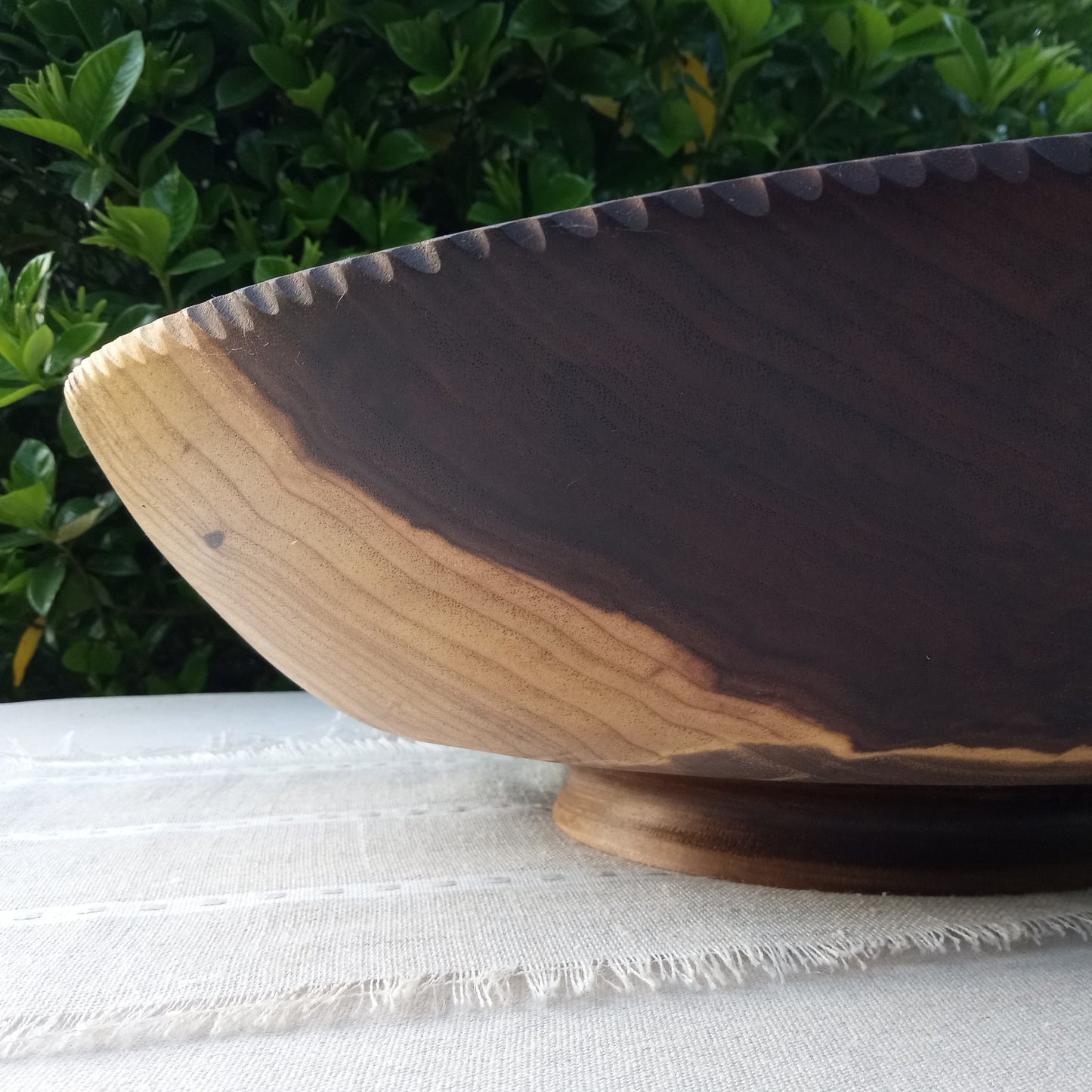 20" Black Walnut Wood Bowl - OOAK Handmade Wooden Salad Serving Bowl - Oversized Turned Wood Centerpiece - Natural Edge Wood Pedestal Bowl