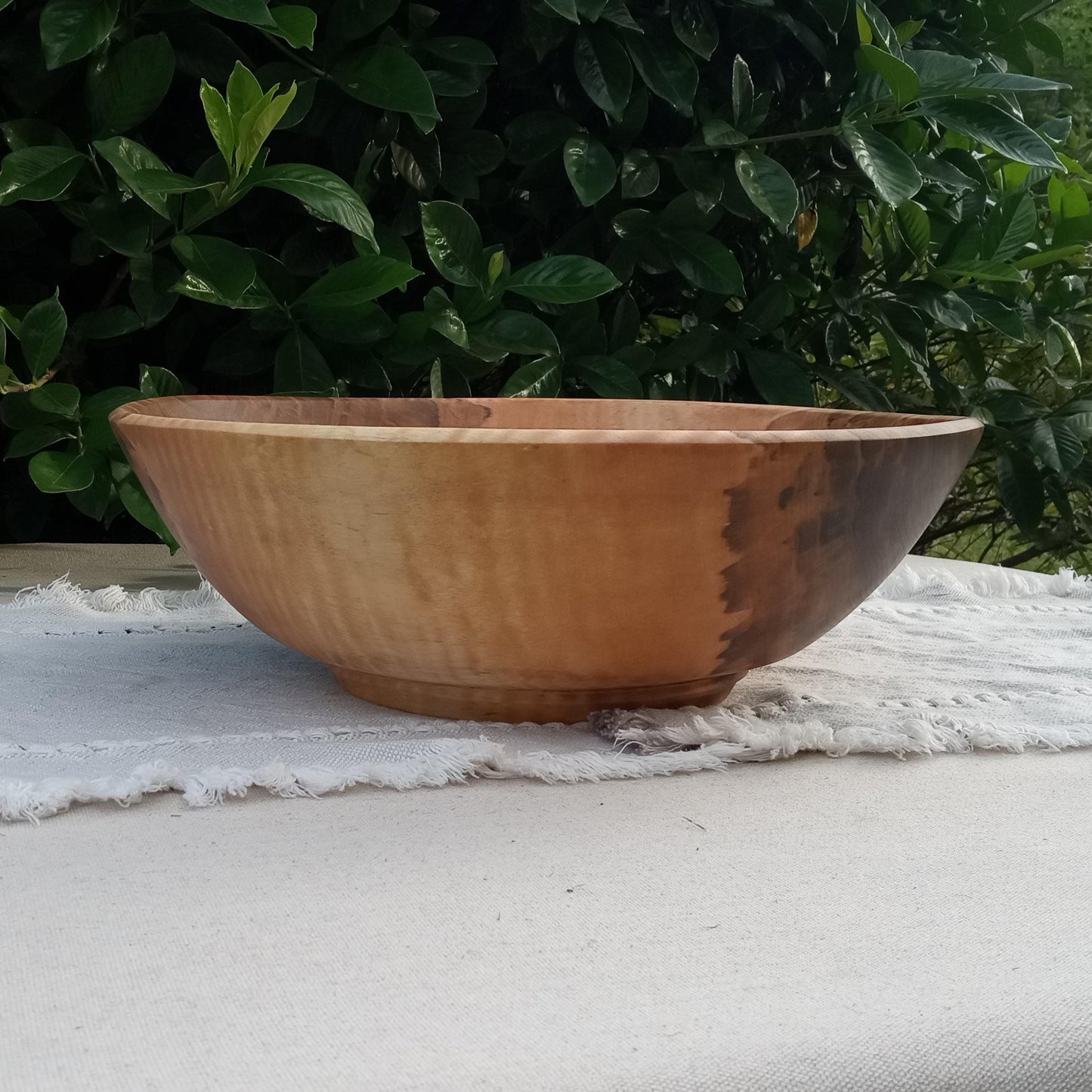 Stunning Curly Maple Wood Bowl - Handcrafted Centerpiece for the Table - 14" Natural Edge Wooden Salad Serving Bowl - Artistic Decor Gifts