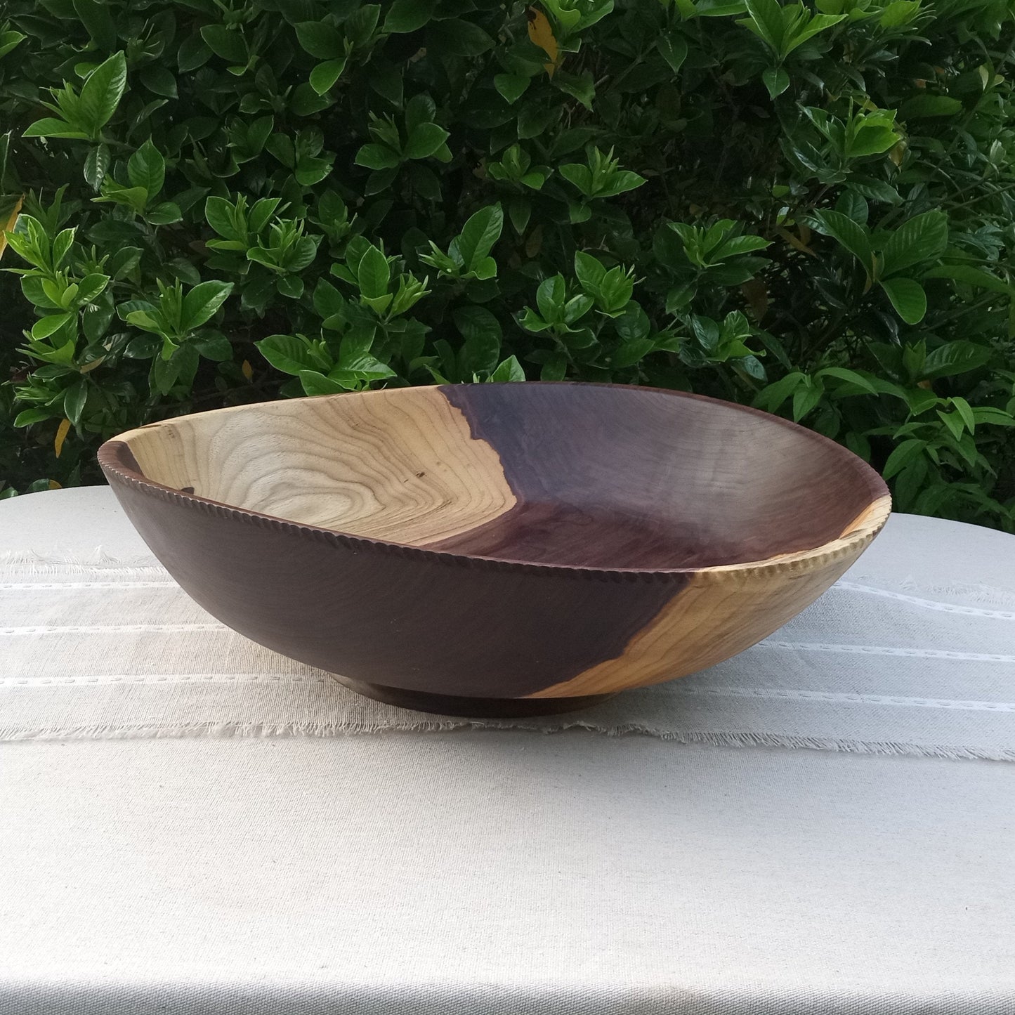 20" Black Walnut Wood Bowl - OOAK Handmade Wooden Salad Serving Bowl - Oversized Turned Wood Centerpiece - Natural Edge Wood Pedestal Bowl