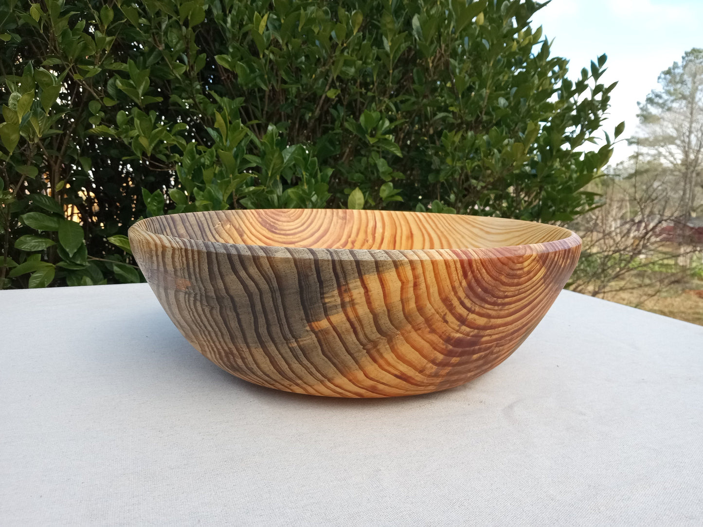 16" Pine Wood Salad Bowl - Country Kitchen Decor - Turned Wood Bowls for Serving - Handmade Wooden Serveware - Birthday Gift for Home