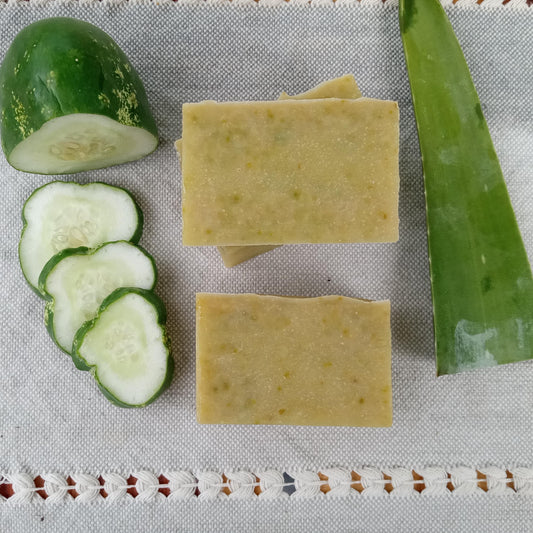 Cool Dawn Cucumber & Aloe Soap with Tea Tree - Handmade Herbal Soap Bar with Tallow and Coconut Oil