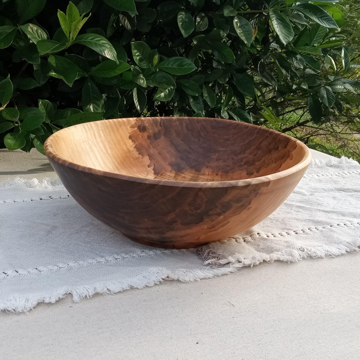 Stunning Curly Maple Wood Bowl - Handcrafted Centerpiece for the Table - 14" Natural Edge Wooden Salad Serving Bowl - Artistic Decor Gifts