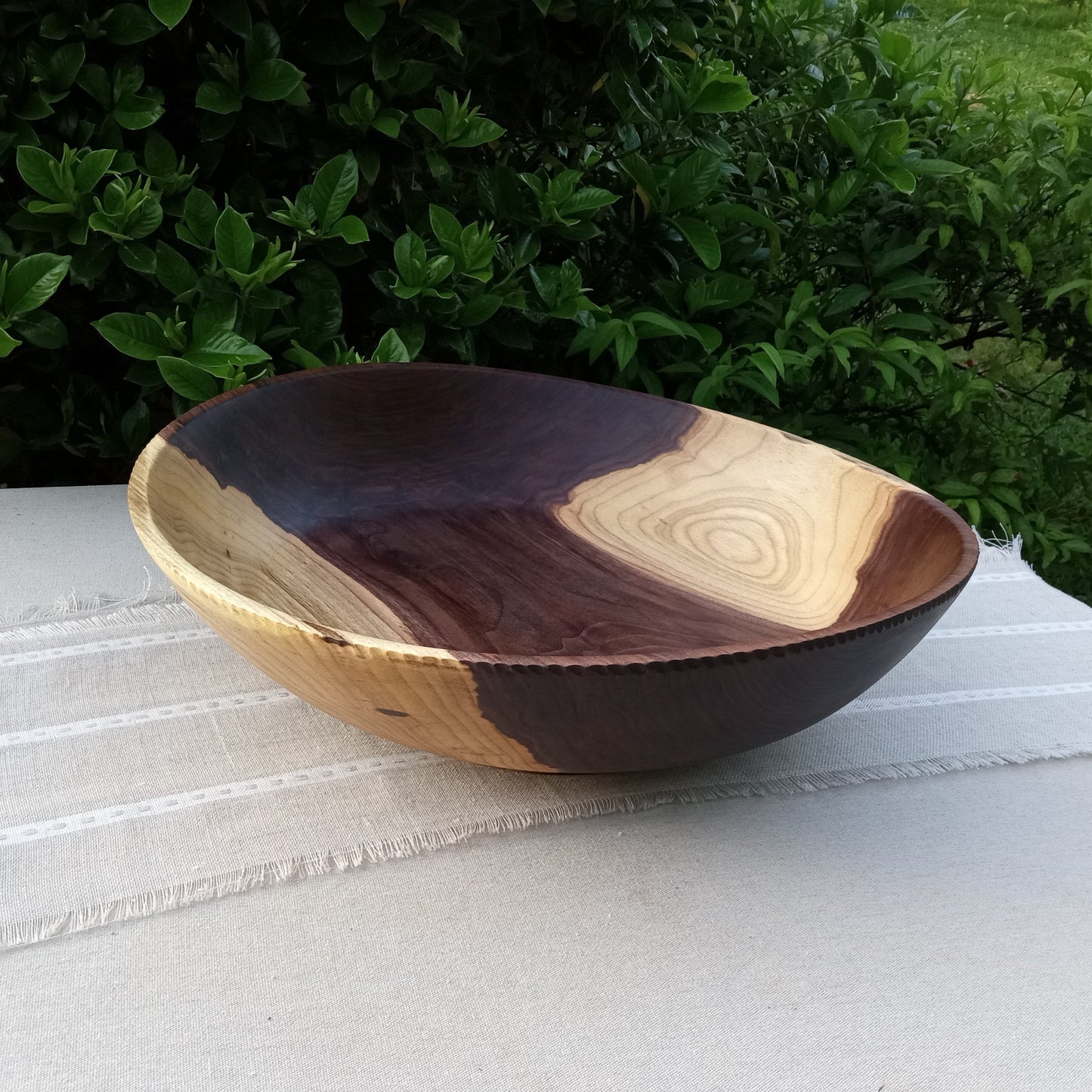 20" Black Walnut Wood Bowl - OOAK Handmade Wooden Salad Serving Bowl - Oversized Turned Wood Centerpiece - Natural Edge Wood Pedestal Bowl