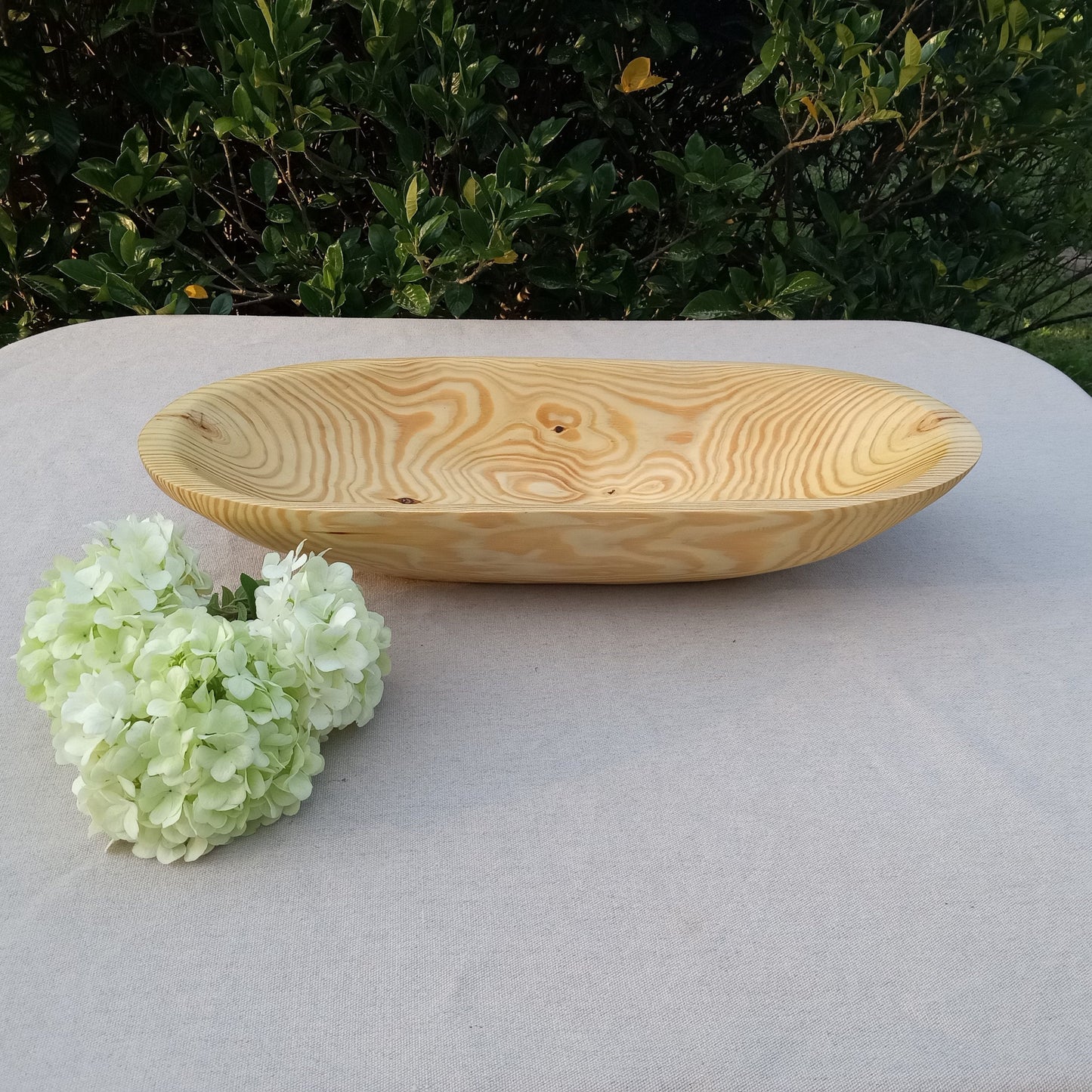 21" Pine Wood Dough Bowl for Table Centerpiece -  Hand Carved Wooden Trencher - Long Trough for Fruit or Country Farmhouse Decorating