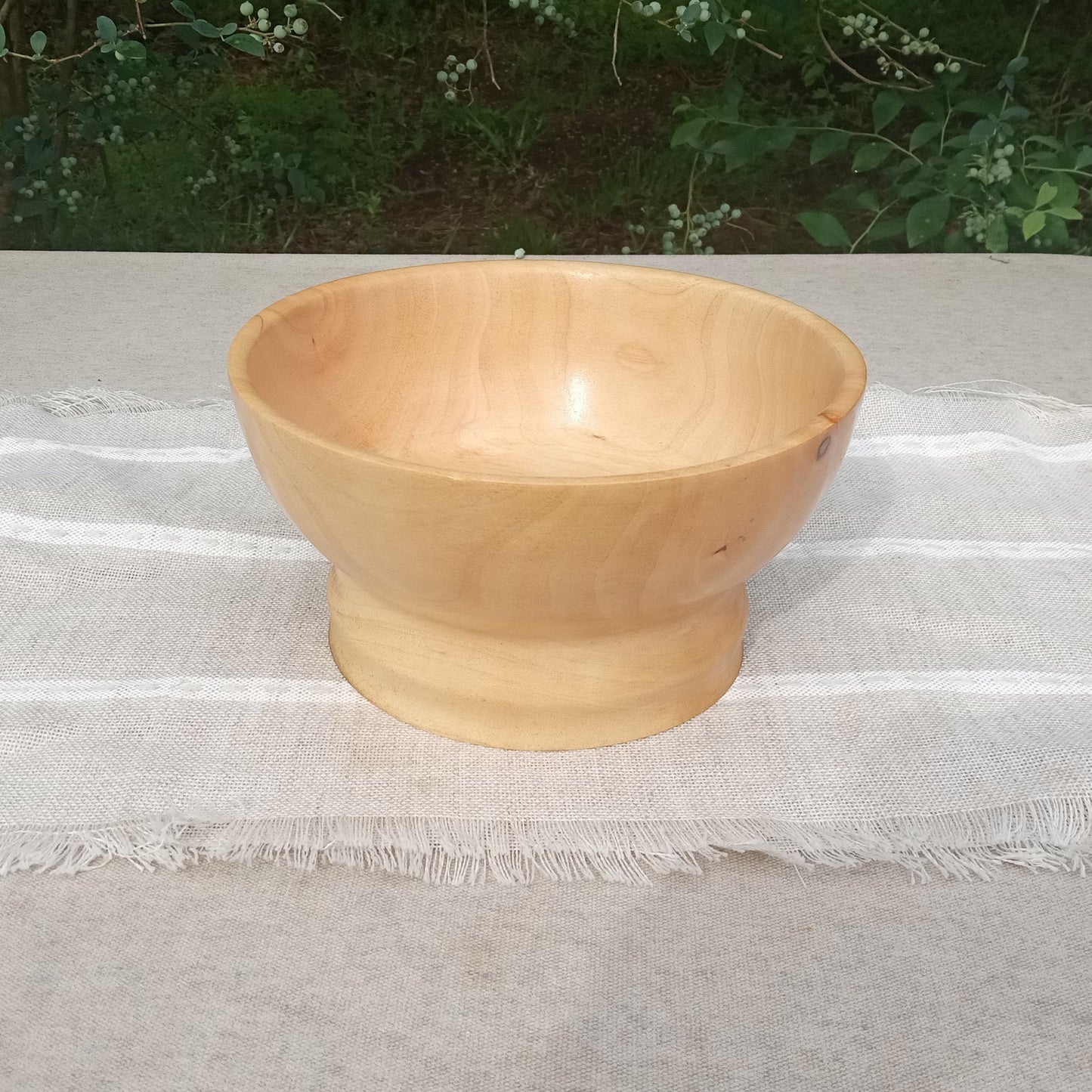 Elegant Birch Wood Pedestal Bowl with Simple Curved Design - Decorative Wooden Planter - Country Style Table Decor Piece - Handmade Gifts