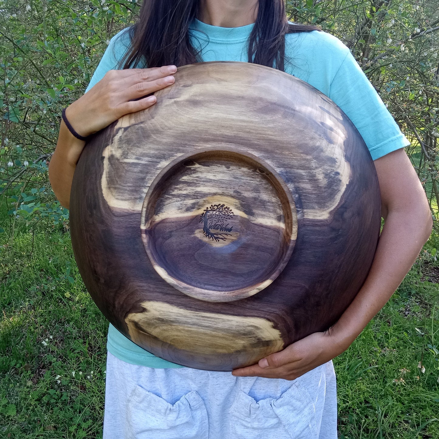 Extra-Large 20" Black Walnut Wood Salad Bowl - Unique Handmade Wooden Serving Bowl - Rare Turned Wood Centerpiece - Oversized OOAK Wood Bowl